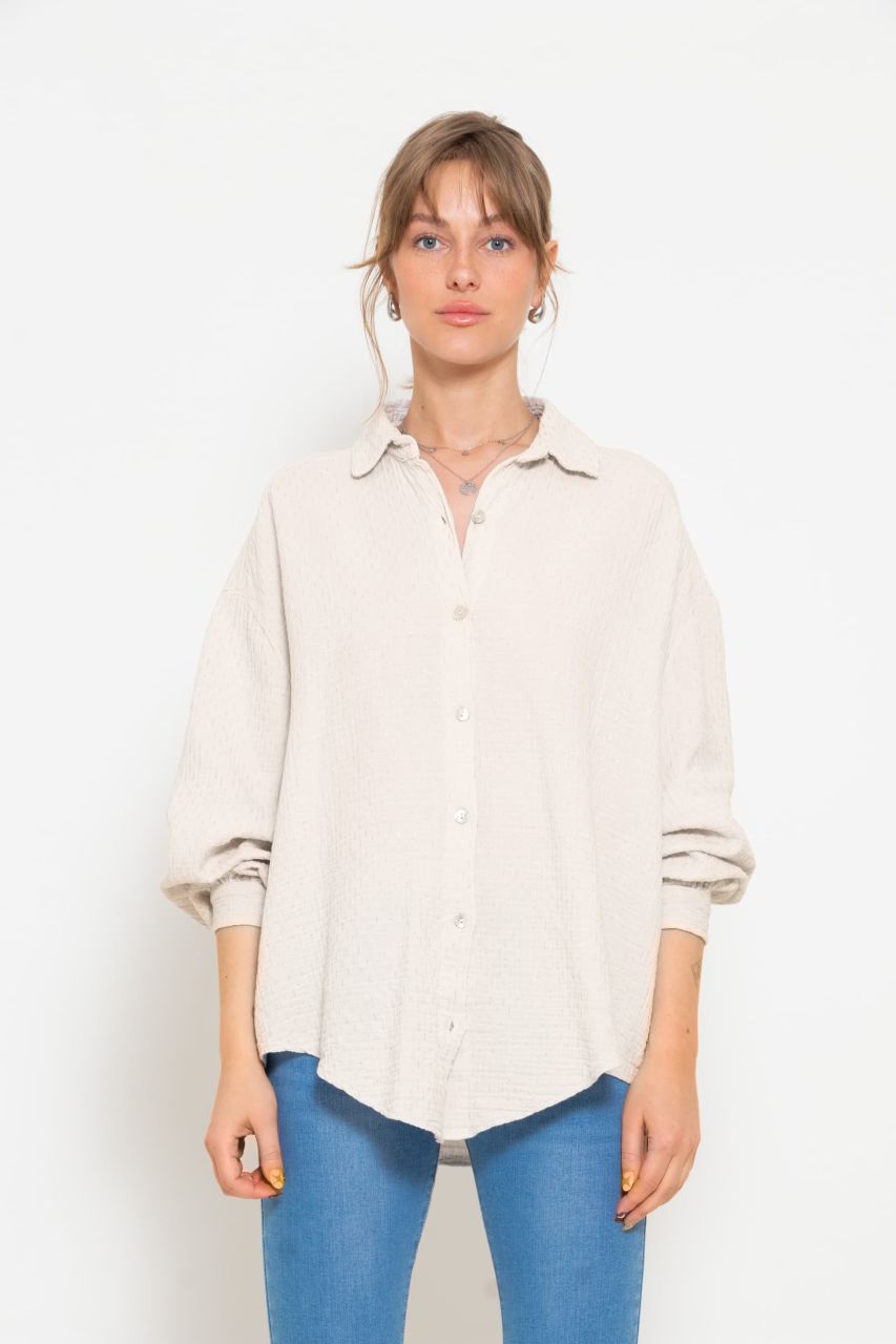 Oversize muslin blouse with glitter details - light beige