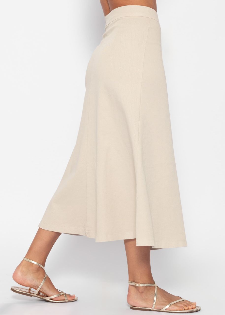 Long flared denim skirt - beige