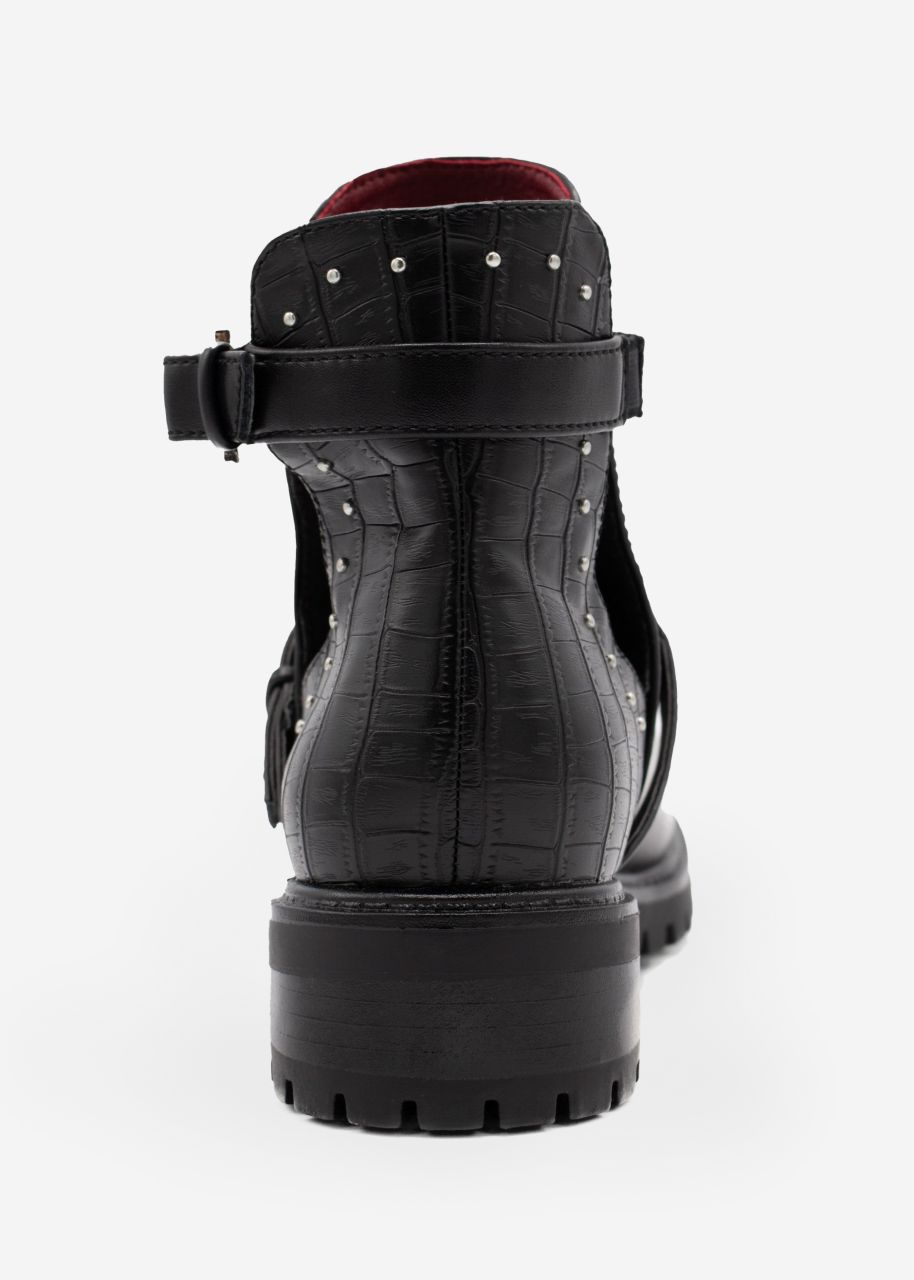 Cut-Out Booties with pearls and rivets, black