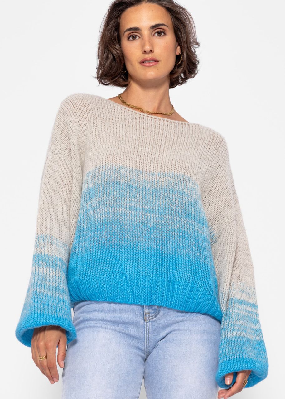 Sweater with balloon sleeves and color gradient - grey-blue