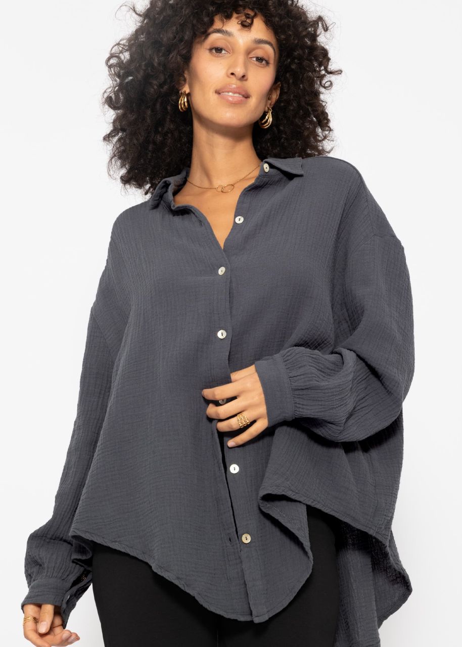 Muslin blouse oversize, short, dark gray