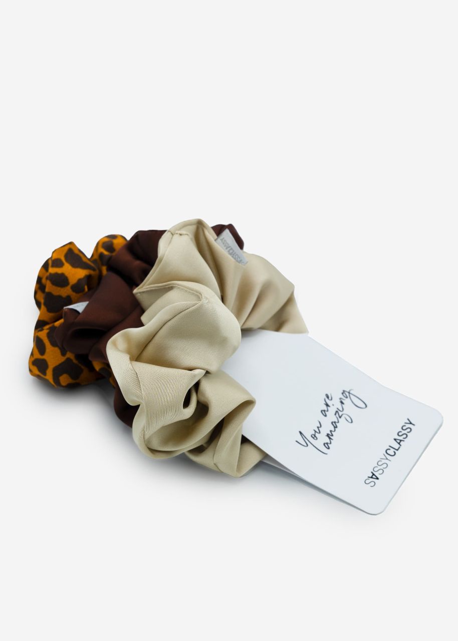 Set of 3 scrunchies - leo-brown-champagne