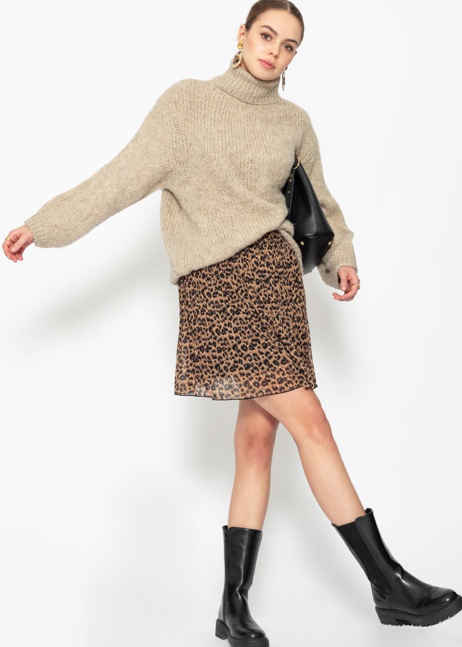 Short pleated skirt with leo print - brown