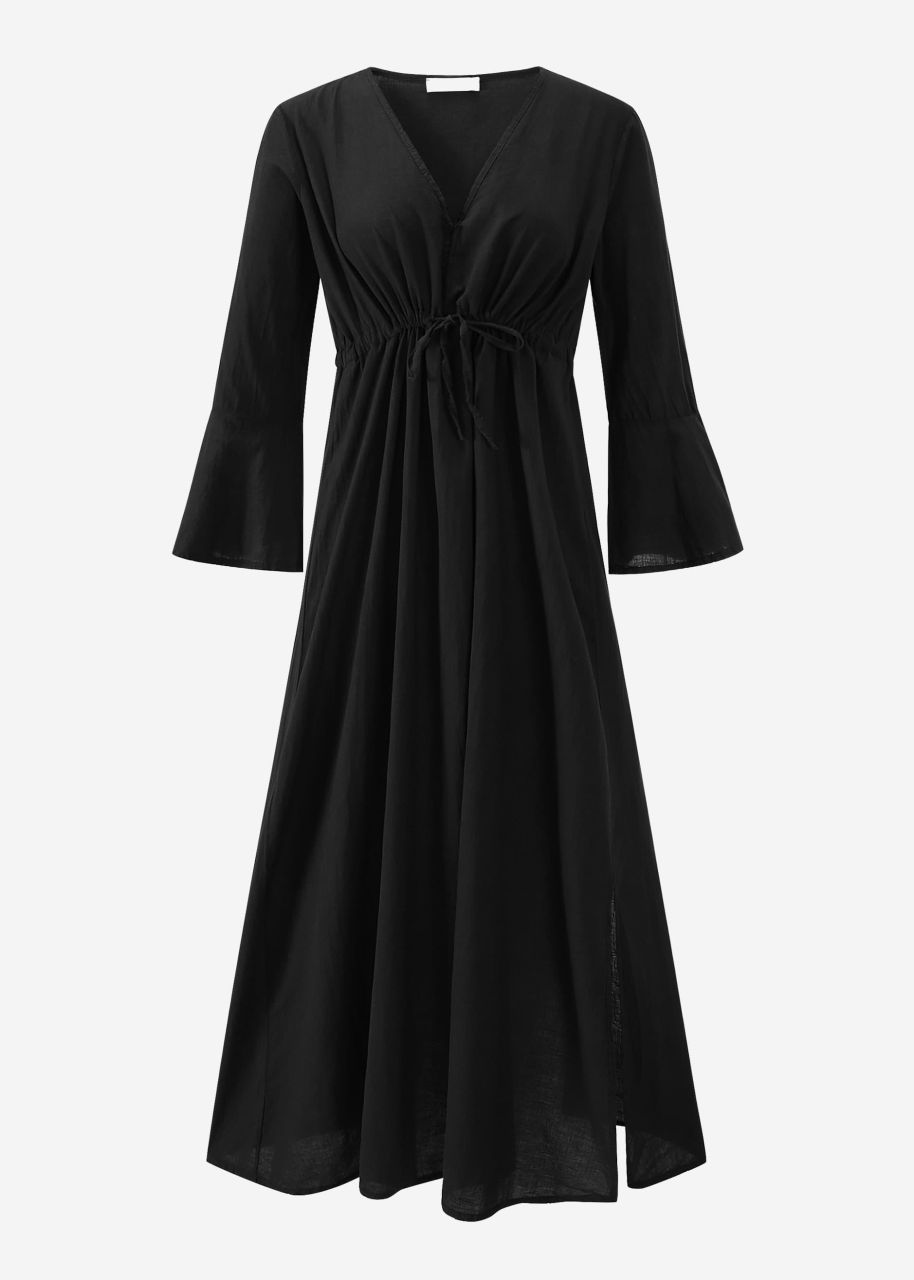 Long cotton dress with side slit - black