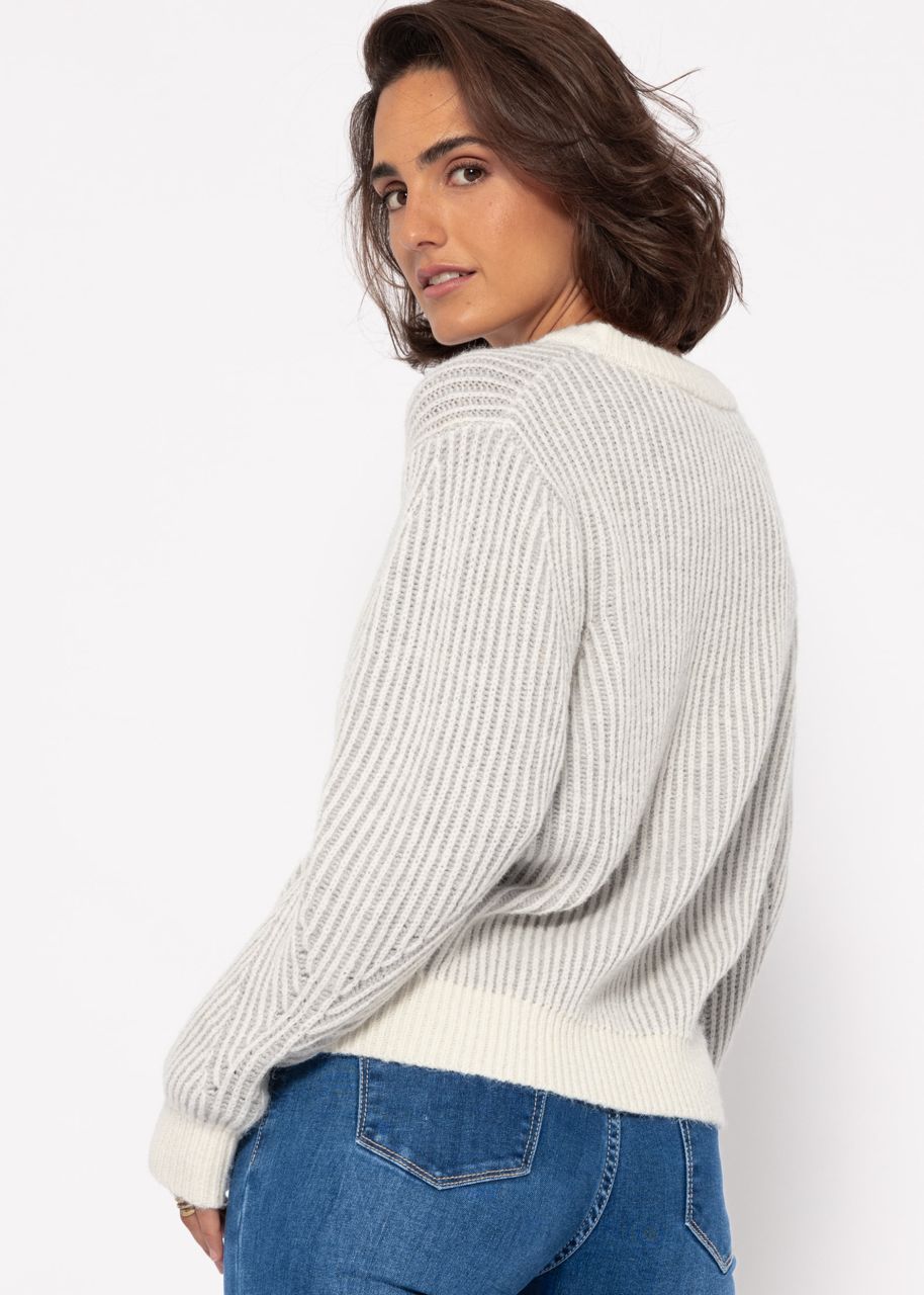 2-tone ribbed sweater - gray-offwhite