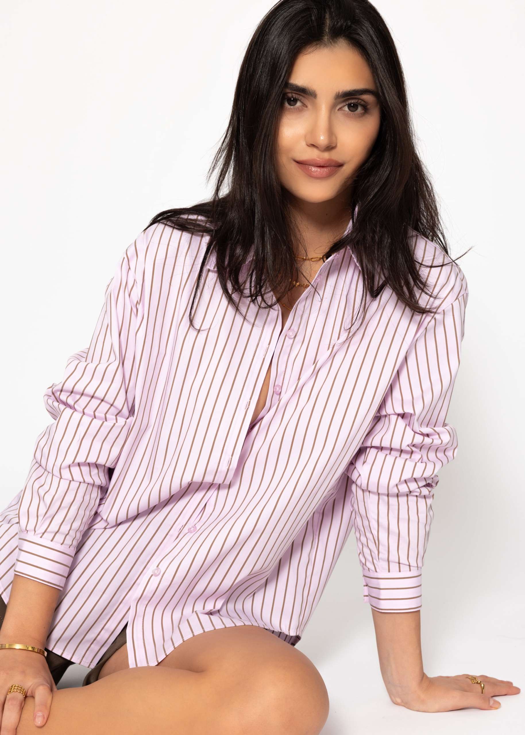Striped shirt blouse - pink