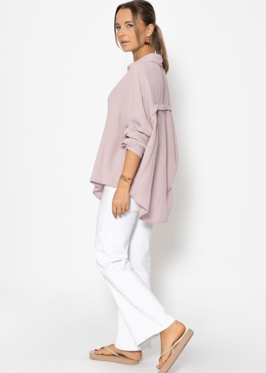 Muslin blouse oversize, short, powder pink
