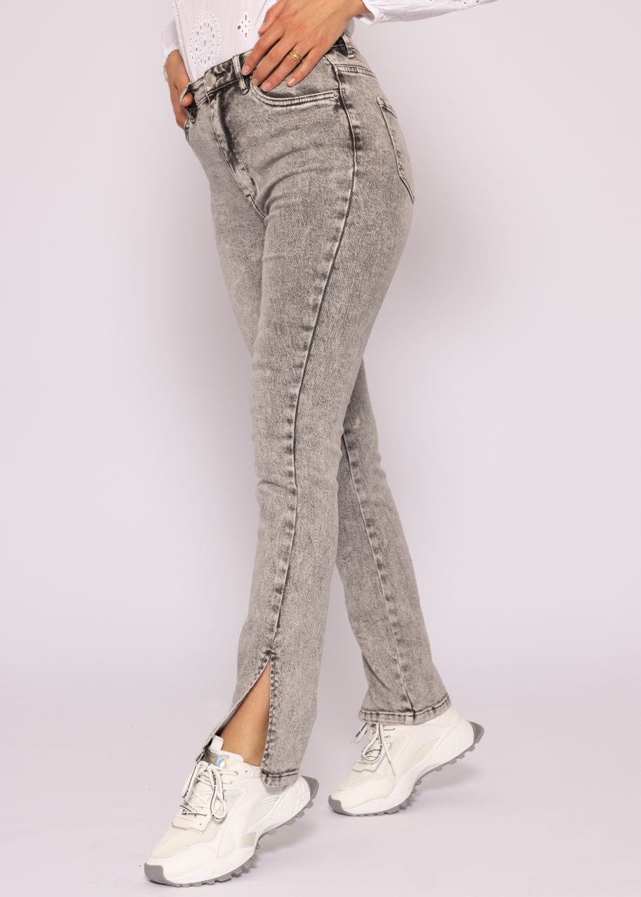 Highwaist Jeans mit Schlitzen, grau