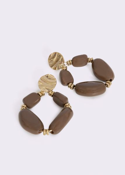 Stud earrings gold with large pearls, brown