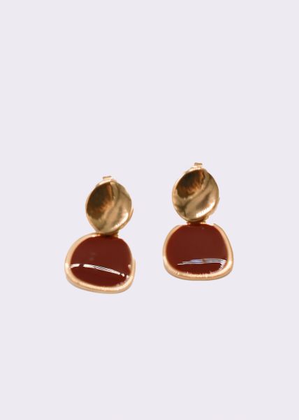 Earrings with wine red enamel, gold