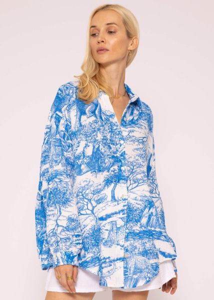 Muslin blouse with print, blue