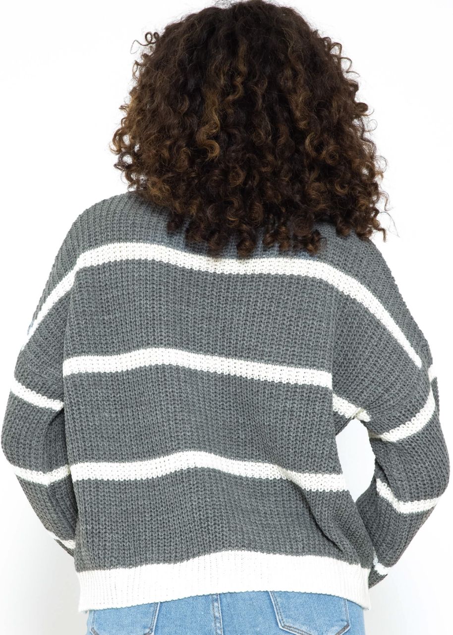 Striped turtleneck jumper - grey-offwhite