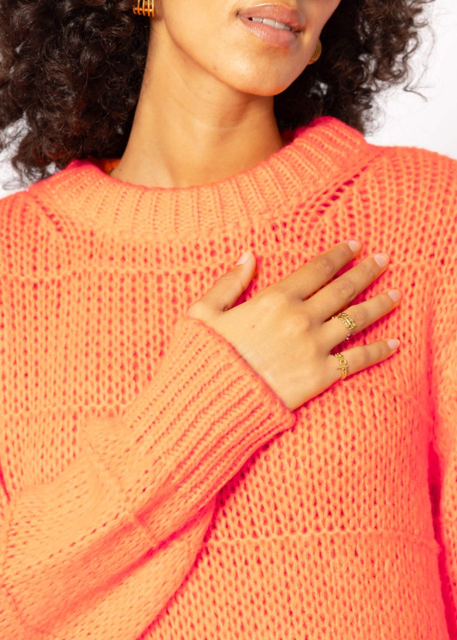 Oversized jumper with textured stripes - tangerine