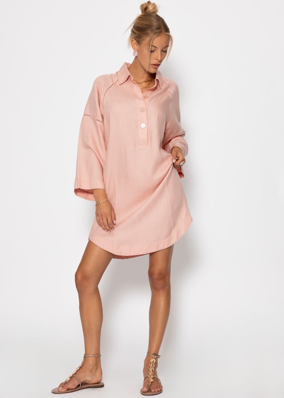 Linen dress with button placket - pink