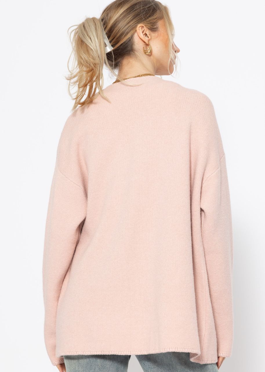 Open cardigan with patch pockets - pink