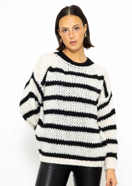 Oversized jumper with black stripes - offwhite