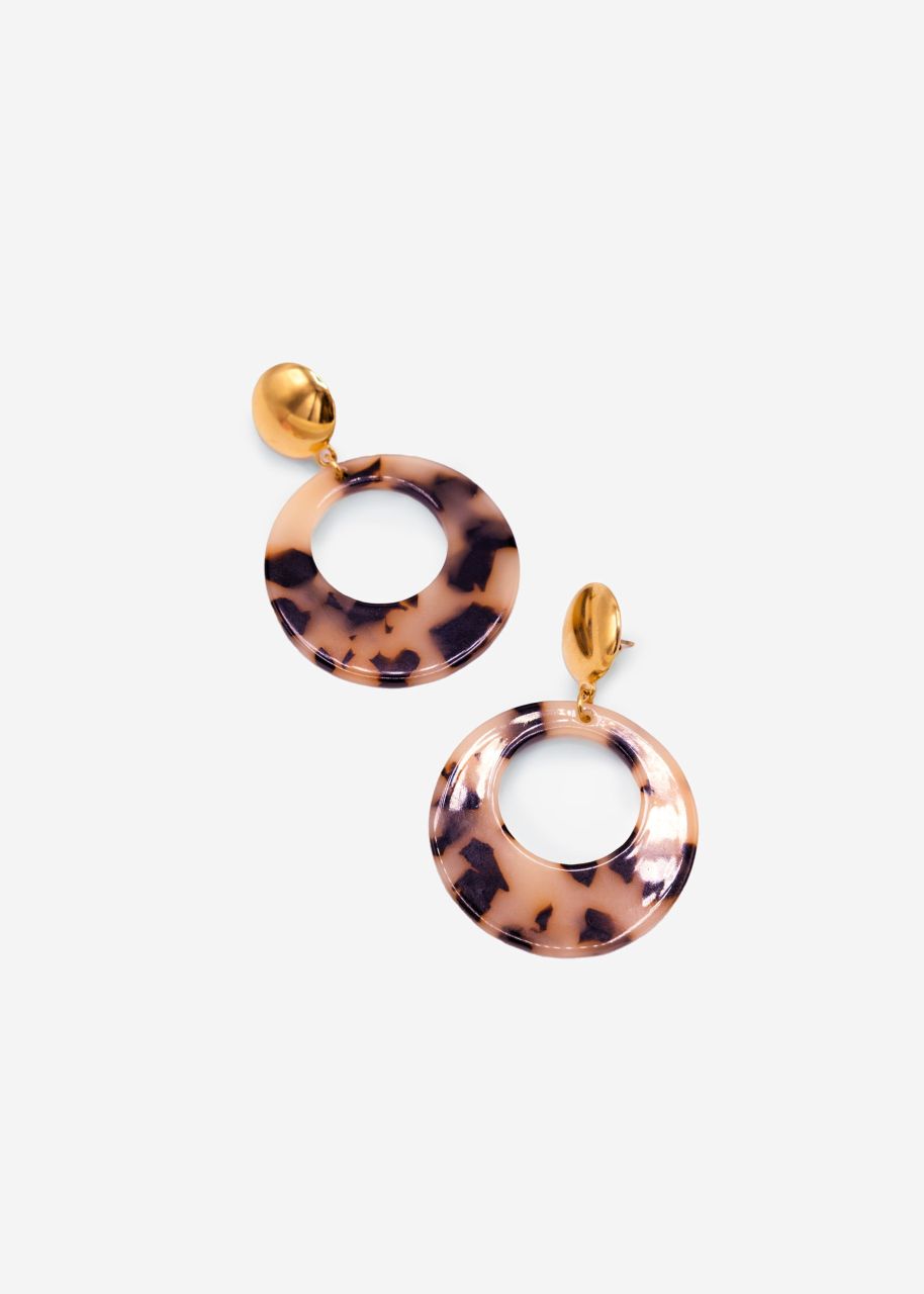 Stud earrings with brown pendant - gold