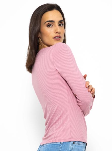 Ribbed Long Sleeve Top Pink