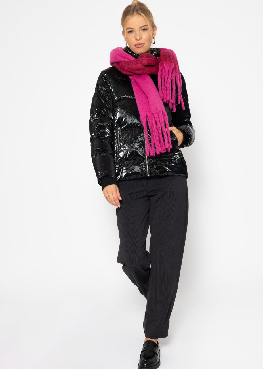 Puffer jacket with stand-up collar - black