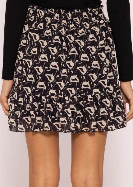 Ruched skirt with print, black