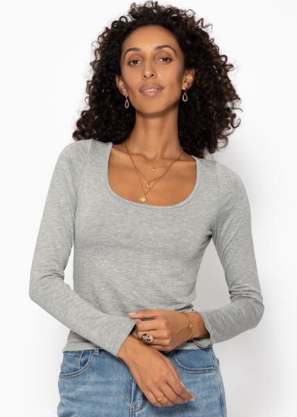 Long sleeve shirt with neckline - gray