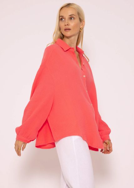 Muslin blouse oversize, short, coral