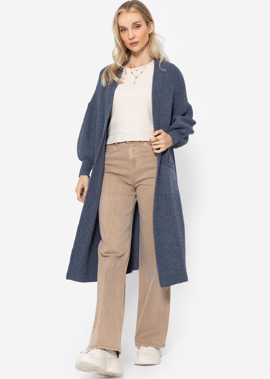 Long super soft cardigan with pockets - jean blue