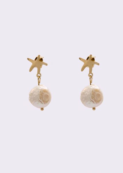 Ear studs with starfish and pearl, gold
