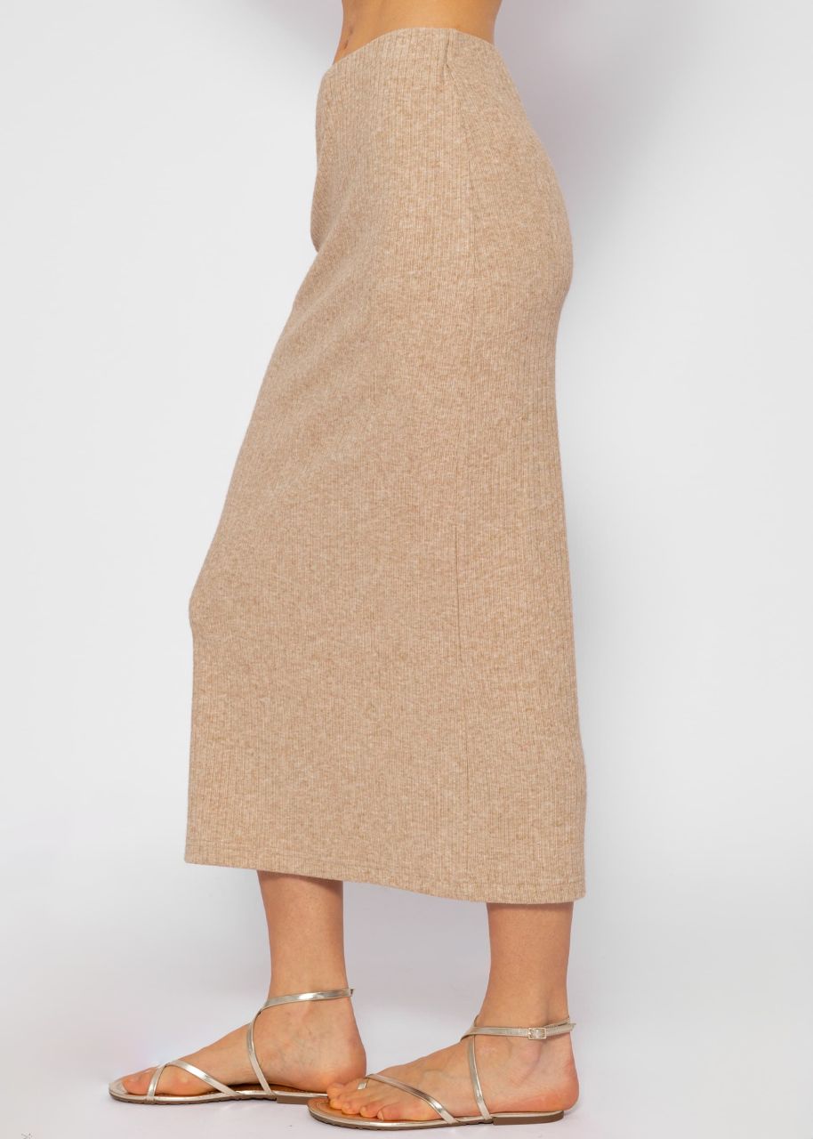 Ribbed skirt in midi length - beige