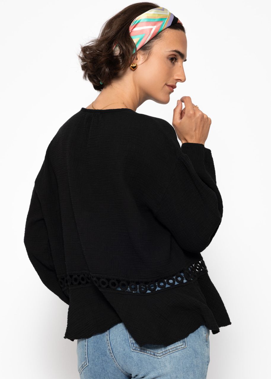 Muslin blouse with peplum - black