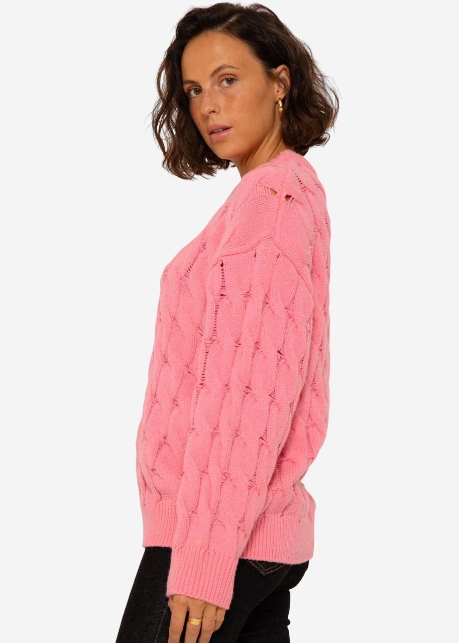 Knitted jumper with cable stitch - pink