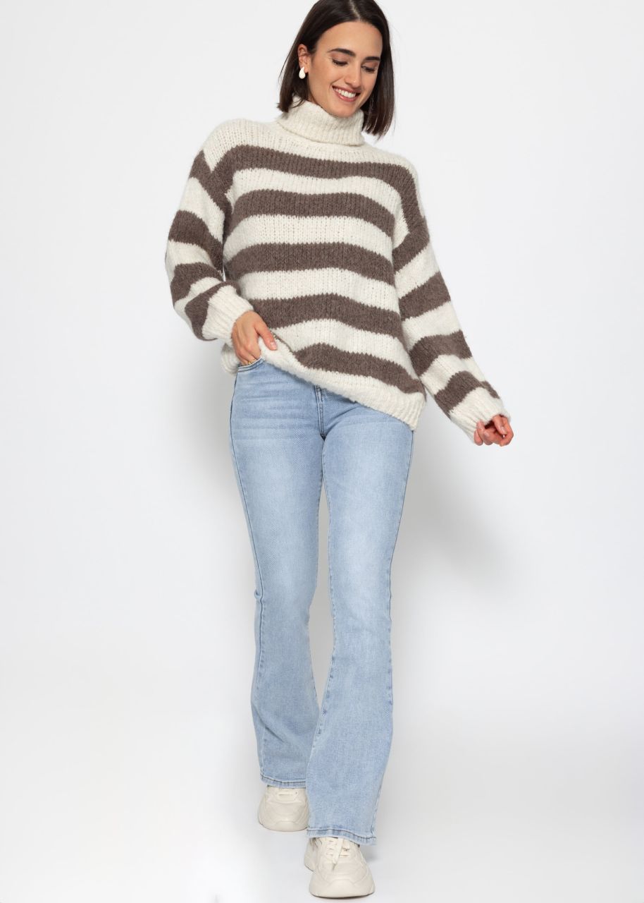 Striped oversize turtleneck sweater - offwhite