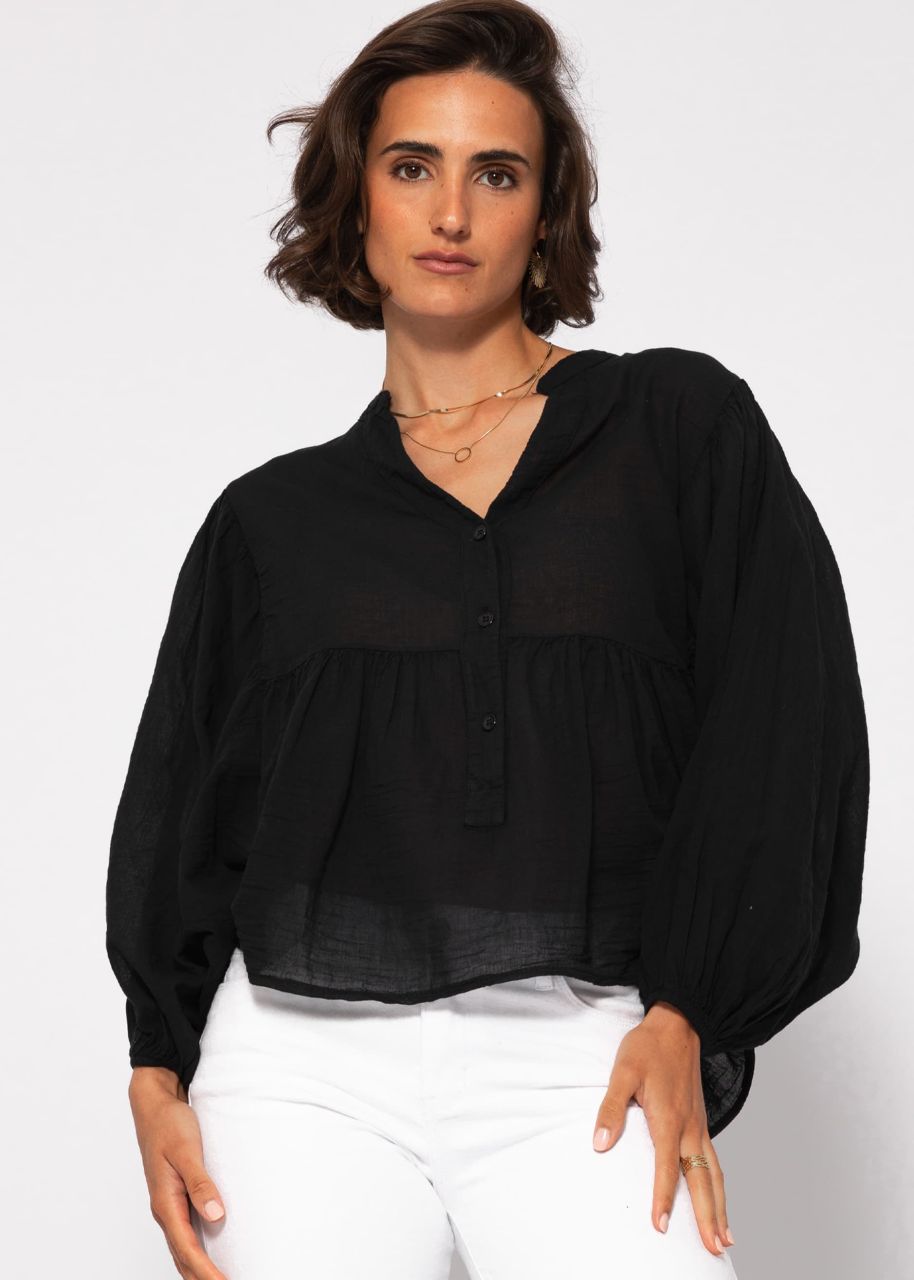 Oversize cotton voile blouse - black