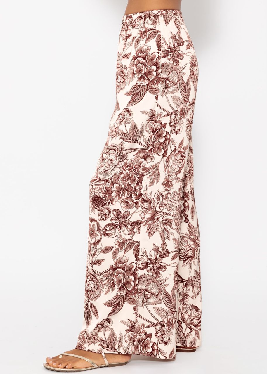 Satin pants with print - offwhite-wine red