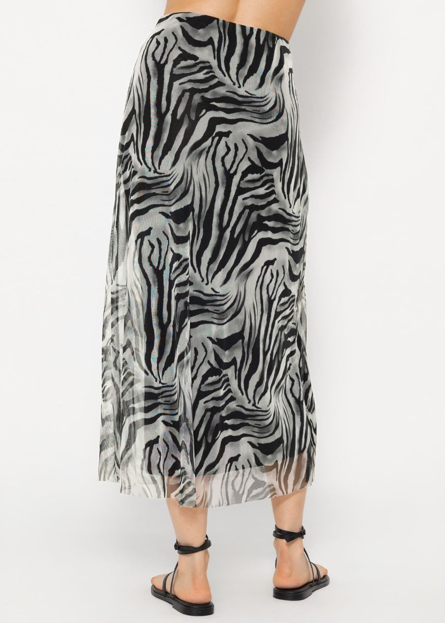 Flared mesh skirt with zebra print - light gray