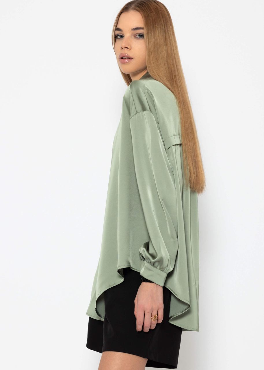 Oversized satin blouse in sage green