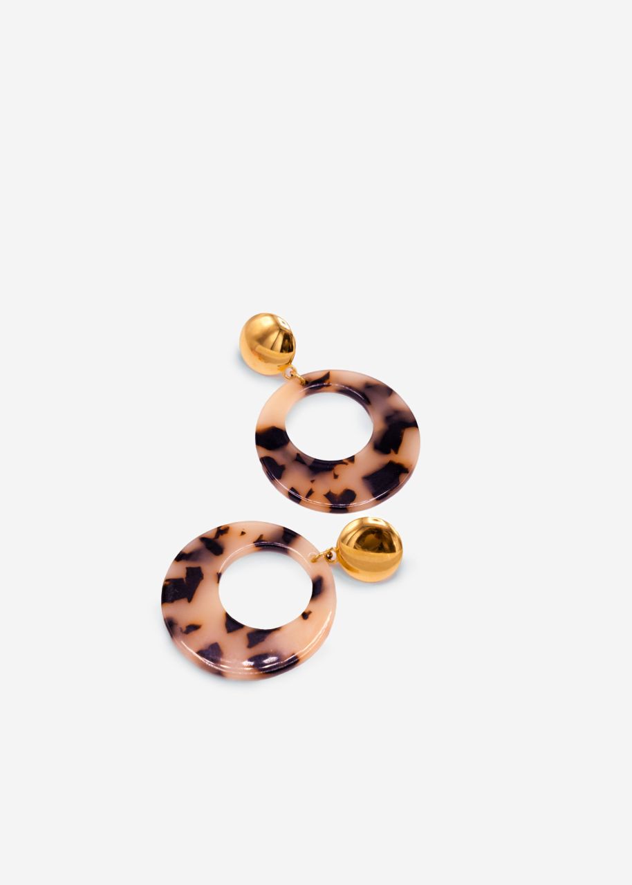 Stud earrings with brown pendant - gold