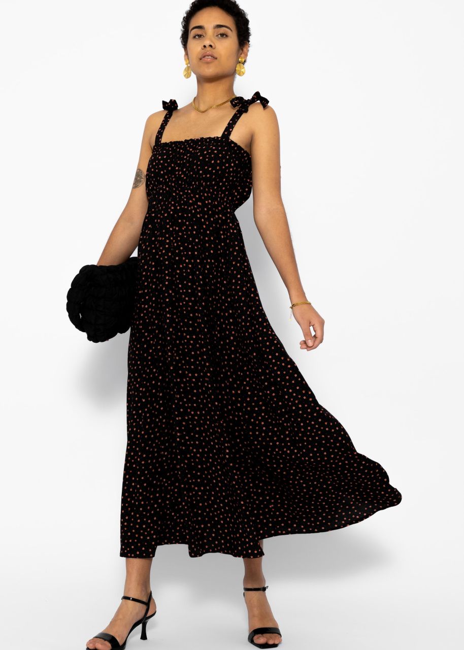 Strap dress with floral print - black