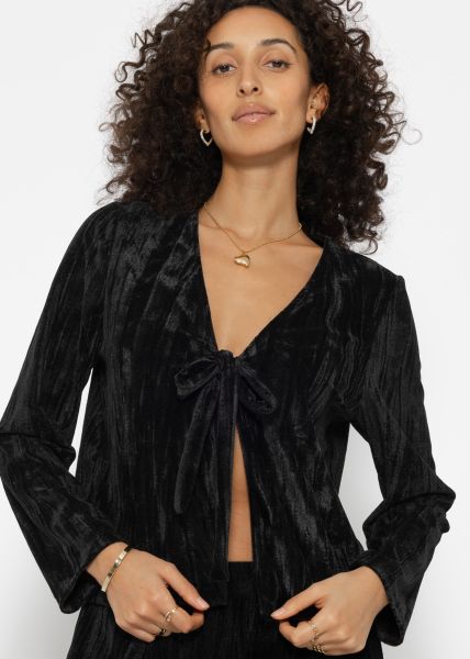 Velvet jacket with bow closure - black