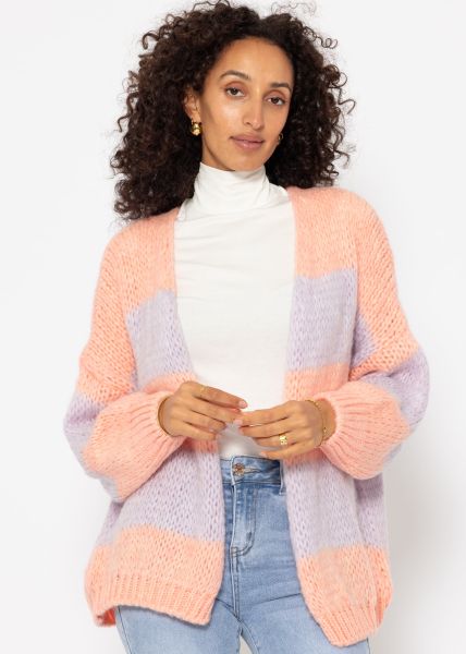 Striped oversize cardigan - peach-lilac