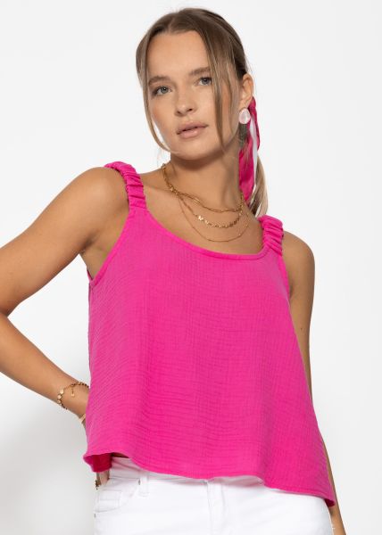 Muslin top with gathered straps - pink