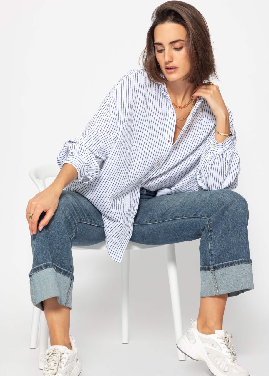 Striped muslin blouse oversize - blue and white