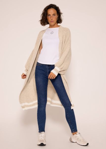 Long cardigan with light stripes - beige