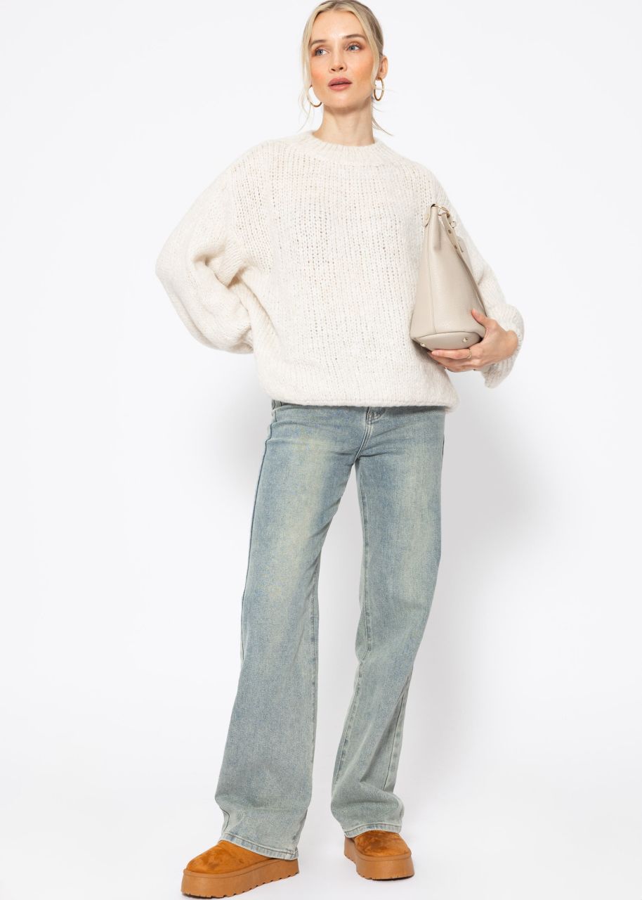 Oversized jumper with round neckline - offwhite