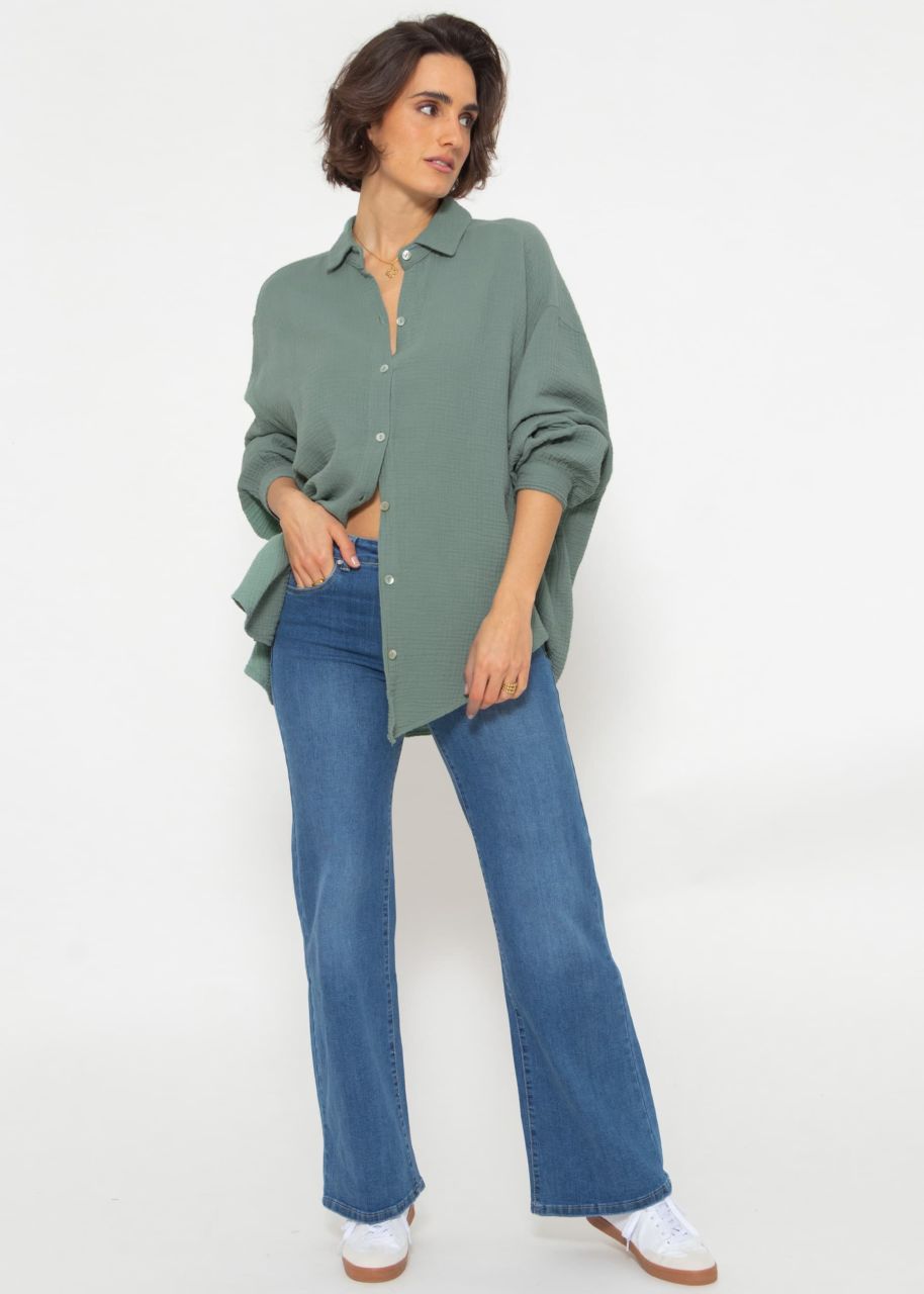 Oversize muslin blouse, short, sage green