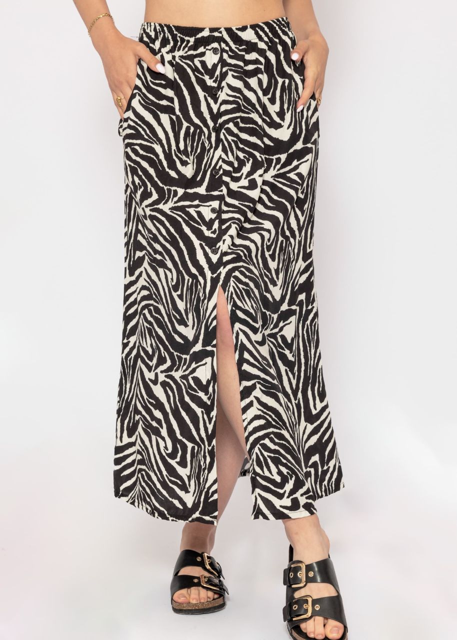 Long skirt with zebra print - black-offwhite