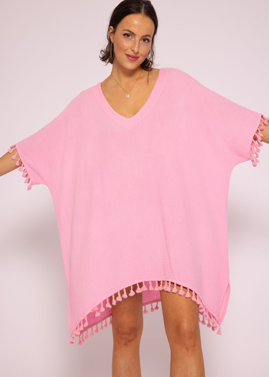 Muslin tunic with tassels, baby pink