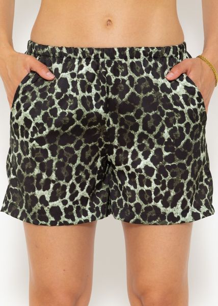 Satin shorts with leo print - khaki