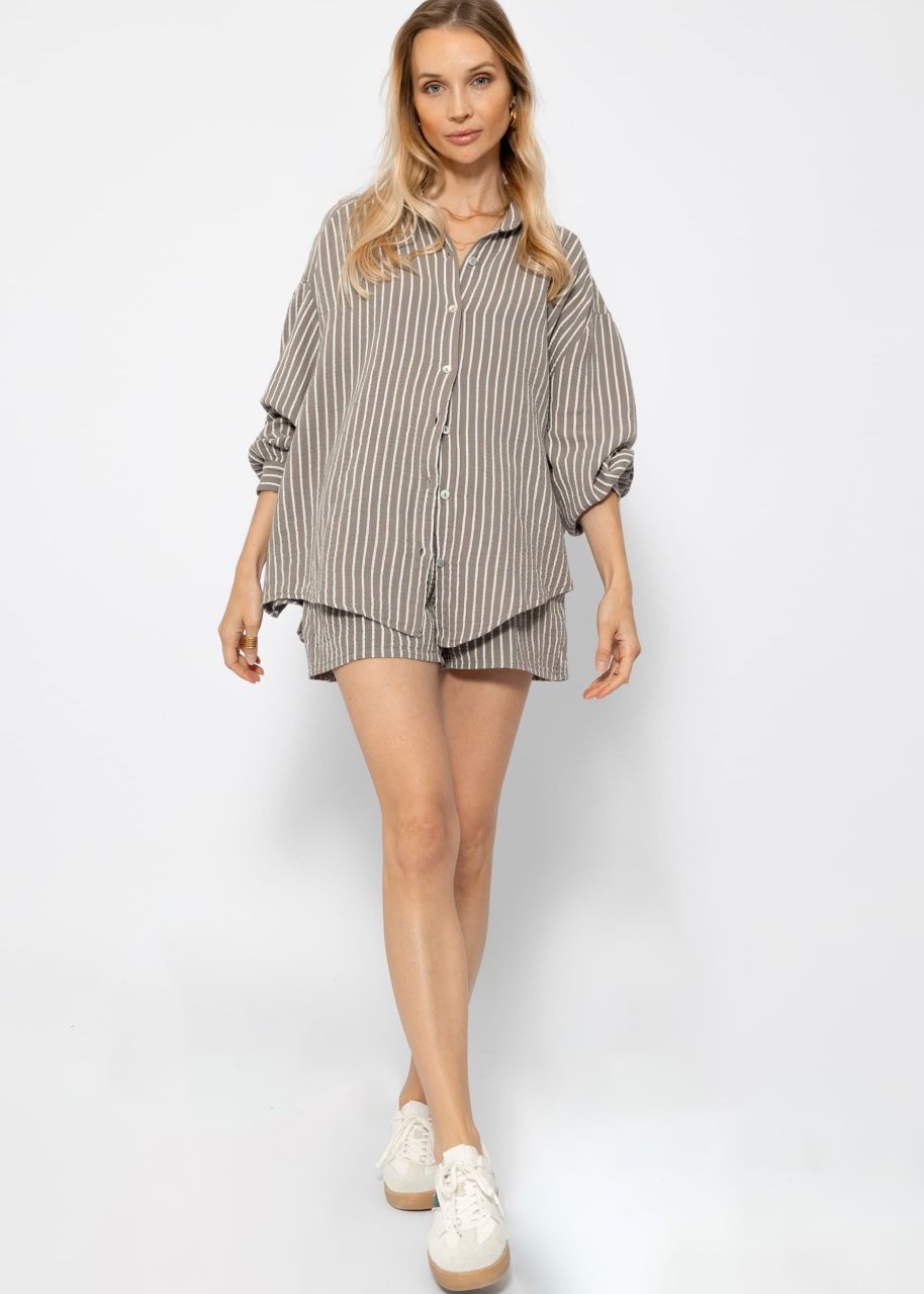 Striped oversize muslin blouse - taupe