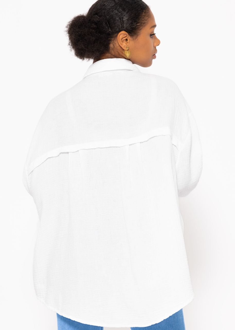 Muslin blouse oversize, short, white